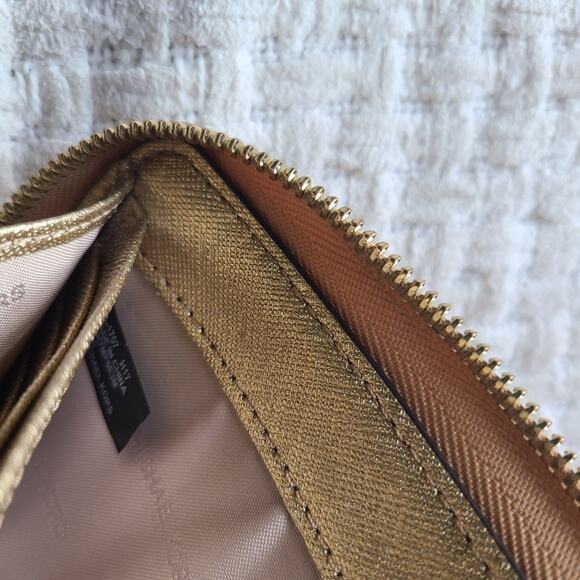 Michael Kors Metallic Gold Zip Around Wallet - Picture 7 of 11